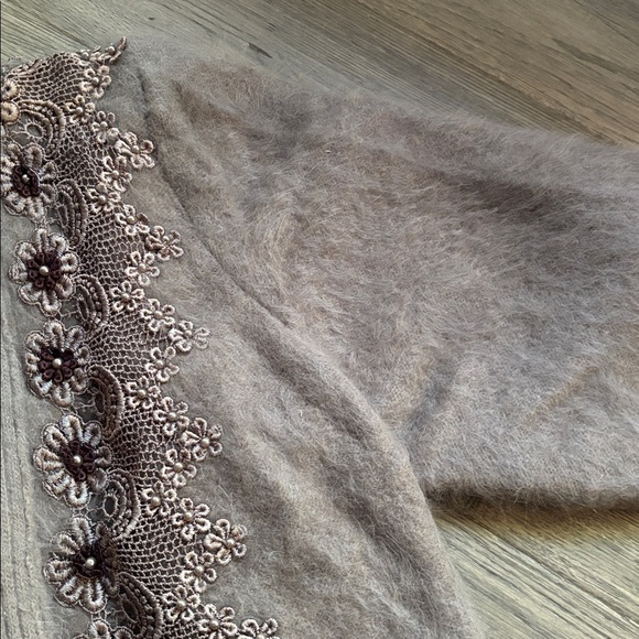 Lady Monica|Vintage 80% Angora Rabbit Hair Beaded Laced Oversized Cardigan SzM/L - Picture 6 of 15